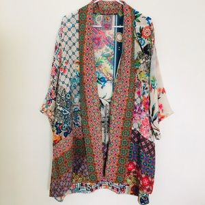 Johnny Was Tie Front Mixed Print Kimono Top XL